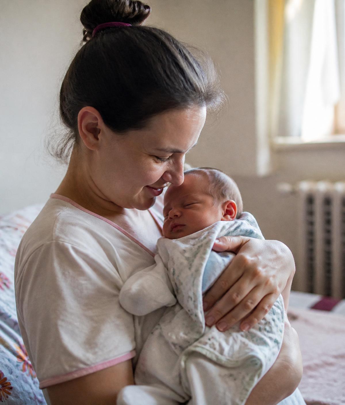 Мајка нежно грли своју бебу
